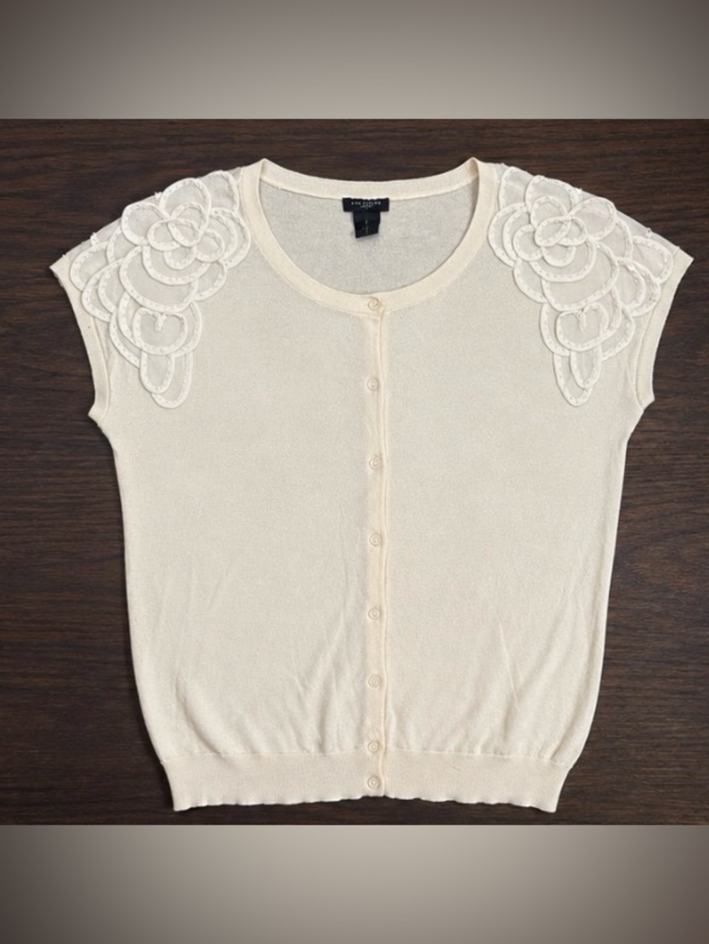 Ann Taylor Cream Short Sleeve Knit Cardigan